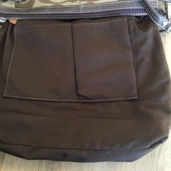 Coach Signature C - 2 Way Shoulder Bag Brown Canvas Leather Top Zip M0953-F13674 - Picture 10 of 11